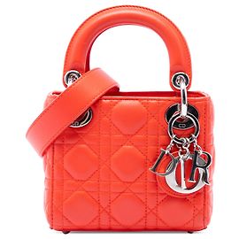 Dior Orange Micro Lambskin Cannage Lady Dior Laranja