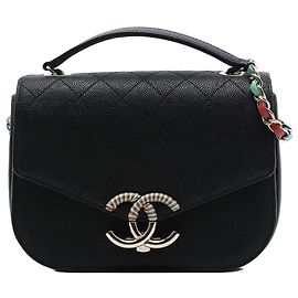 Chanel Black Paris Cuba Medium Quilted Caviar Thread Around Flap Noir