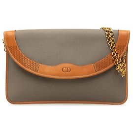 Bolsa de ombro Dior em tela cinza com corrente Marrom