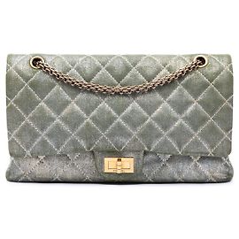 Chanel Green Quilted Shimmering Denim Reissue 2.55 Double Flap 227 Verde Verde oliva