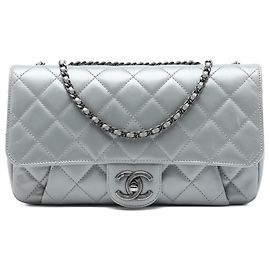 Chanel Gray Medium Quilted Calfskin Coco Pleats Chain Flap Marrone