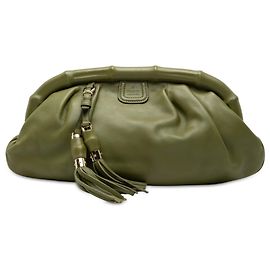 Clutch Gucci de piel de becerro verde con estructura de bambú y borla Verde Verde oliva