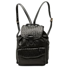 Bottega Veneta Black Nappa Intrecciato Trimmed Drawstring Flap Backpack Black