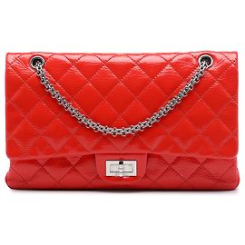 Chanel Red Quilted Crinkled Patent Reissue 2.55 Double Flap 227 Rouge