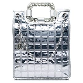 Borsa Shopper Chanel Silver CC Vinyl Ice Cube Argento