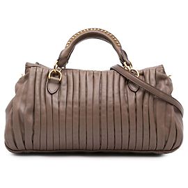 Bolsa Satchel Miu Miu em couro Nappa Bosco plissado marrom Marrom