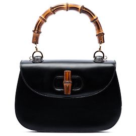 Bolsa Gucci Small de Alça de Bambu em Pele de Vitelo Preta Preto