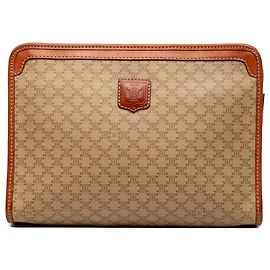 Céline Celine Beige Macadam Coated Canvas Clutch Beige