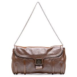 Céline Celine Brown Glitter Leather Chain Flap Marrom Castanho escuro