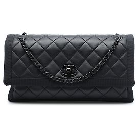 Chanel Black CC Quilted Lambskin and Grosgrain So Black Flap Noir