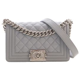 Chanel Gray Small Quilted Caviar Boy Flap Marron