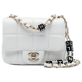 Chanel Mini Quilted Lambskin Resin Crystal Square Monacoco Flap Blanc Blanc Écru