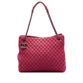 Chanel Red Large Quilted Iridescent Calfskin New Bubble Tote Red