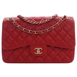 Chanel Red Jumbo Classic Caviar Double Flap Rouge