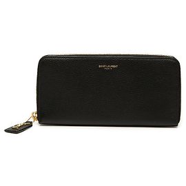 Saint Laurent Black Leather Zip Around Long Wallet Black