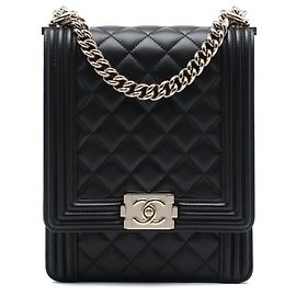 Chanel Black Quilted Lambskin North South Boy Flap Noir
