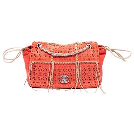 Chanel Orange Laser Cut Fringe Suede Flap Orange