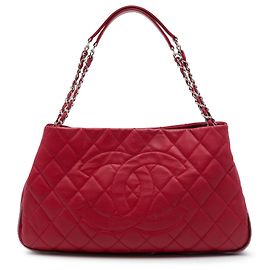 Bolsa Tote Chanel Red Quilted Caviar Expandable Zip Vermelho