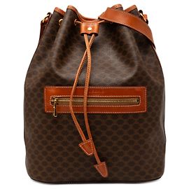 Céline Celine Brown Macadam Coated Canvas Drawstring Bucket Bag Brown