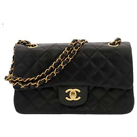 Chanel Black Small Classic Lambskin Double Flap Noir