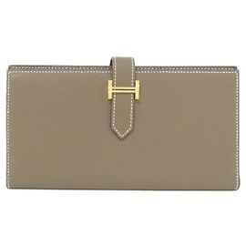 Hermès Cartera larga Hermes Bearn Soufflé Otro Gris pardo