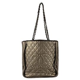 Bolsa de Ombro Chanel em Couro Dourado e Cáqui Dourado Caqui Metálico