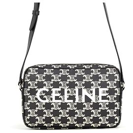 Céline Bolsa de Ombro Celine Triomphe Horizontal Medium Preto Branco