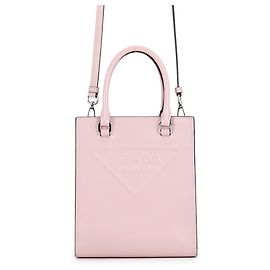 Mini sac à main en cuir Prada avec triangle embossé Rose