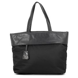 Borsa Tote Prada in nylon e pelle nera Nero