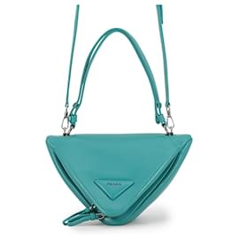 Bolsa de couro acolchoada com triângulo Prada Verde Turquesa