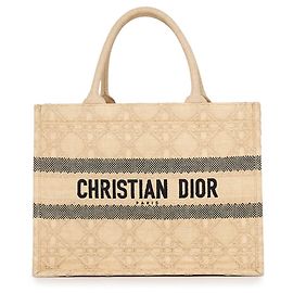 Christian Dior Book Tote Cannage Medium Raffia Bag Black Beige