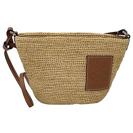 Borsa a tracolla in pelle e rafia beige e marrone Loewe Marrone Beige