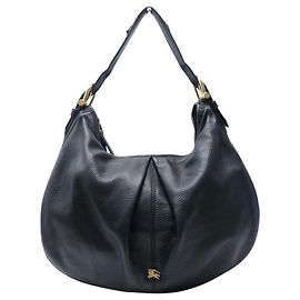 NEU BURBERRY MALIKA LARGE HOBO HANDTASCHE AUS SCHWAREM GENERNTEM LEDER Schwarz