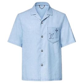 Louis Vuitton Besticktes Signature Chambray Kurzarmhemd Regular Fit Blau
