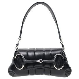 Gucci Bolso de hombro de cuero negro con bocado Negro