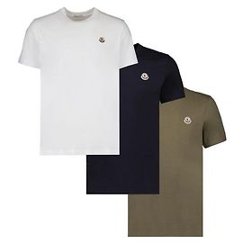 Moncler Baumwoll-T-Shirt mit Logo-Patch Blau Weiß Blau