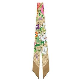 Gucci Lenço de seda com estampa floral Beige Marrom