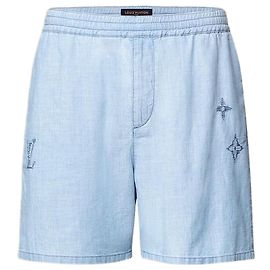 Louis Vuitton Embroidered Signature Chambray Shorts Regular Fit Blue