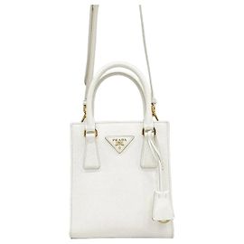 Prada Mini borsa tote a tracolla in pelle Saffiano bianca Bianco