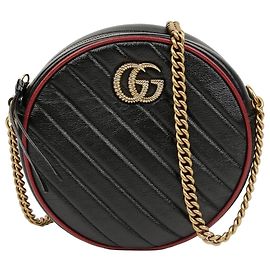 Gucci Borsa a tracolla rotonda mini GG Marmont Nero Rosso Rosso