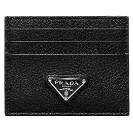 Prada Triangle Logo Leather Card Holder Black