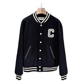 Céline Texturierte Wool Teddy Varsity Bomberjacke Schwarz Schwarz