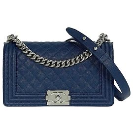 Chanel Sac à épaule Caviar Boy Medium Silver Blue Series Bleu