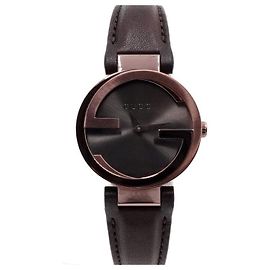 Gucci Relógio Feminino Interlocking Collection em Couro Castanho com Quartzo Marrom