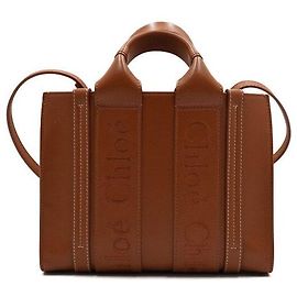 Chloé Petit sac cabas Woody en cuir marron Marron