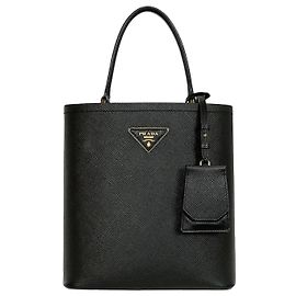 Prada Saffiano Leather Medium Bag Black Black