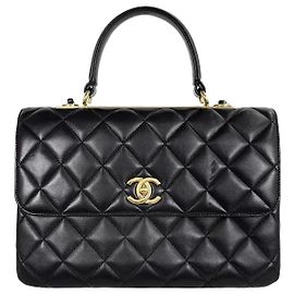Chanel Bolsa de aba Trendy CC com alça de mão Medium Black Series em lambskin Preto