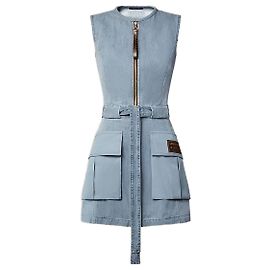 Louis Vuitton Utility Pocket Washed Denim Dress Blue Grey Blue