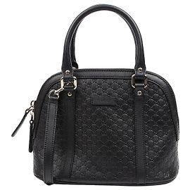 Gucci Mini Sac Cabas Dome en Cuir Microshima Noir Noir