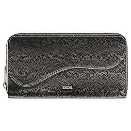 Dior Saddle Zip Long Wallet Black Grain Calfskin Marqueterie Black